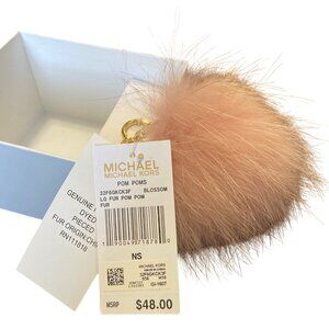 Michael Kors Large Pink Genuine Fox Fur Pom Pom Keychain Blossom NIB Gold Tone